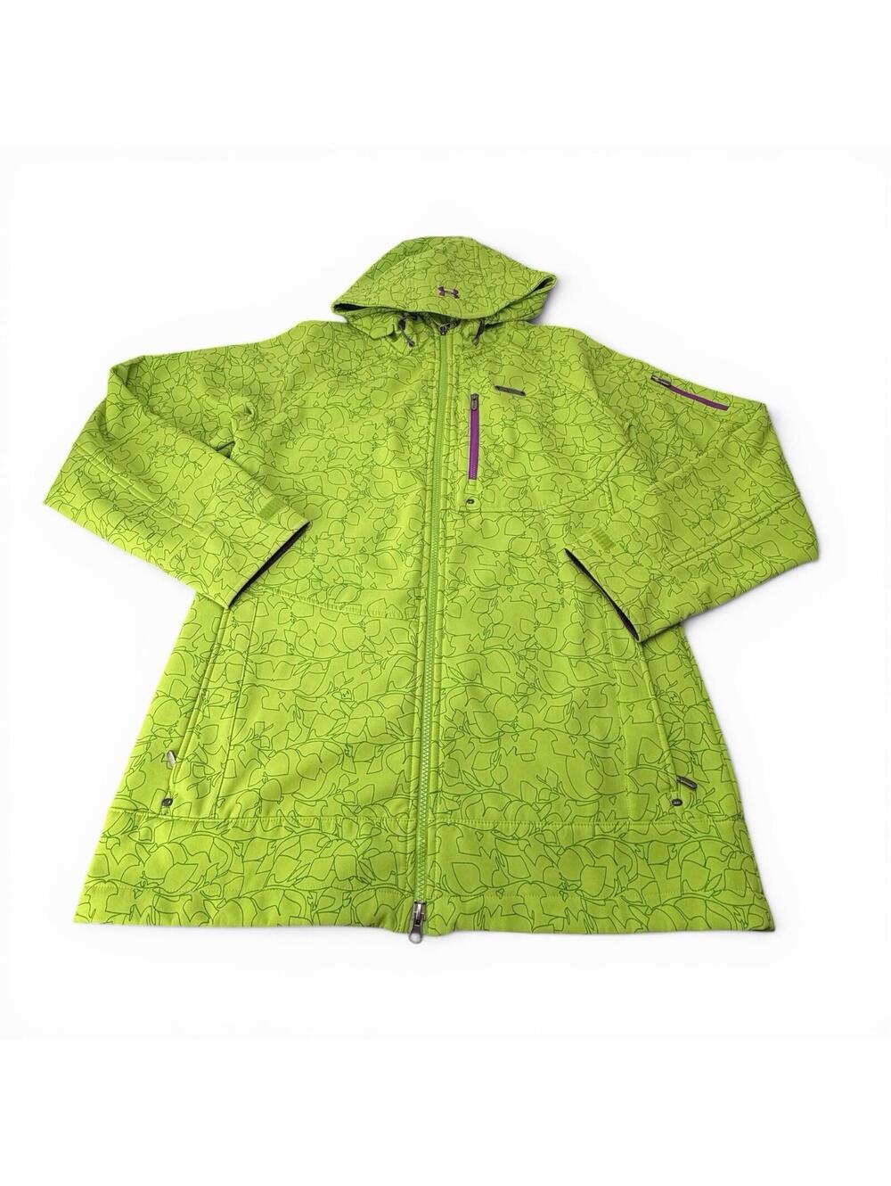 Under Armour Men’s L Ski Snowboard Jacket Neon Yellow Hooded ColdGear AOP Logo